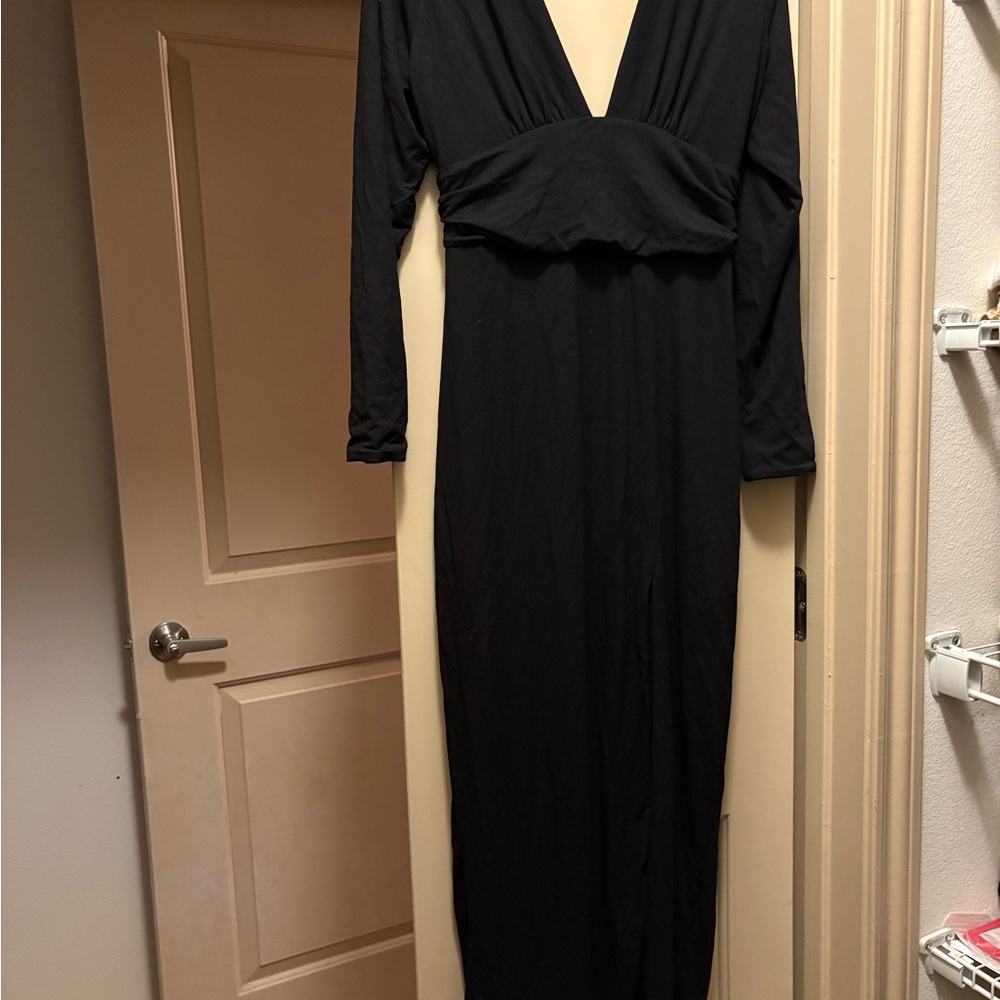 Oh Polly Black Plunge Wrap Gown